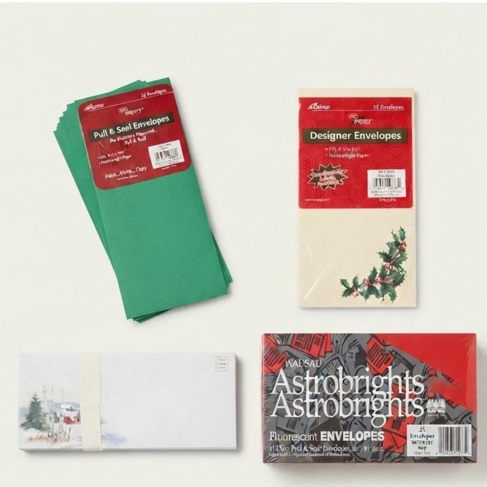 Holiday Envelope Lot Wausau Astrobrights Ampad Holly Green Scenic Bulk Classic